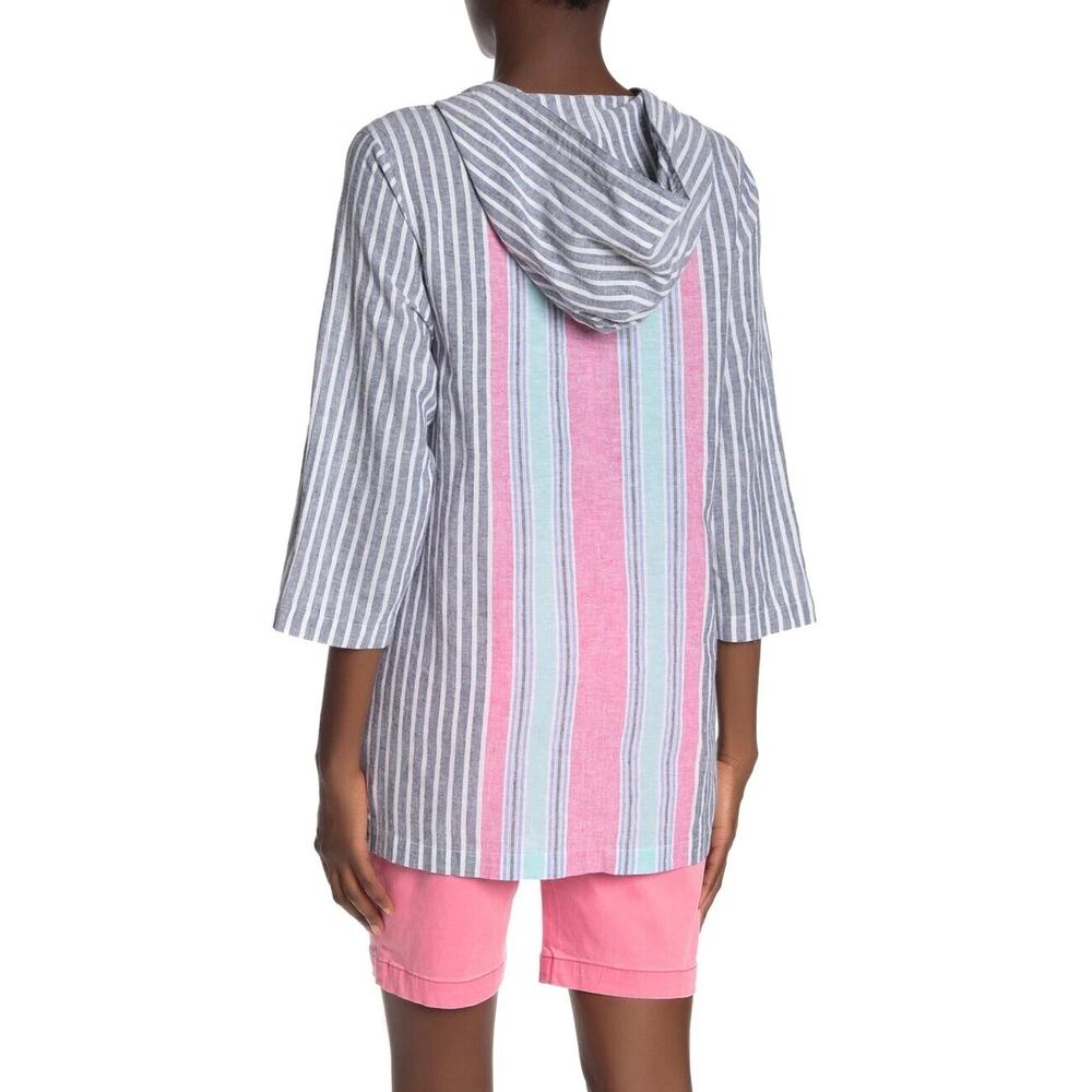 Tommy Bahama Lovely Lanes 3/4 Sleeve Baja Pullover Hoodie Cotton Linen Large - Picture 9 of 11